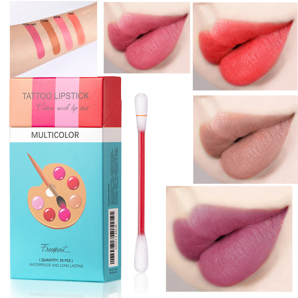 TreeSpirit 20 Pcs Set Cotton Swab Lipsticks For Outdoor Portable Lipsticks Cosmetics Waterproof Case Lasting Long Cigarette Liquid Lipstick