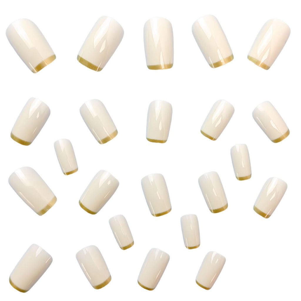 Mid-length European Square Nail Art Patch White French Golden Edge