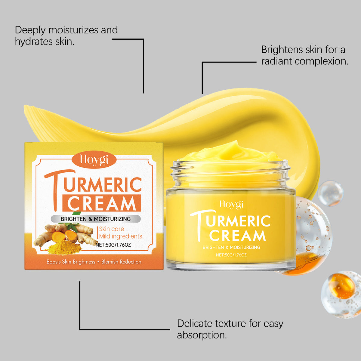 Hoygi Turmeric Moisturizing Face Cream, Brightens Skin Tone