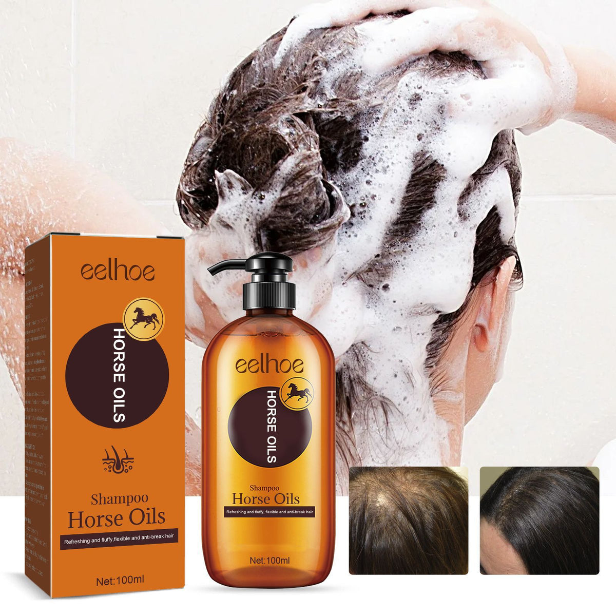 Eelhoe Horse Oil Shampoo Deep Cleansing Scalp Dandruff Oil Control Fluffy Moisturizing Hair Care