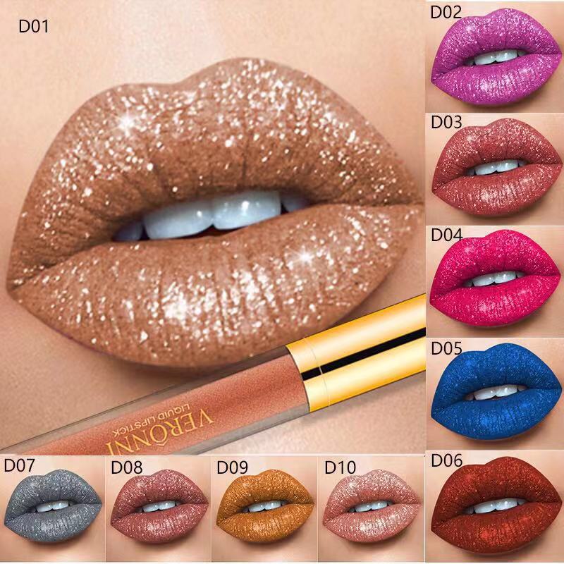 Veronni Diamond Pearl Magic Color Shiny Matte Metal Lip Gloss Lipstick