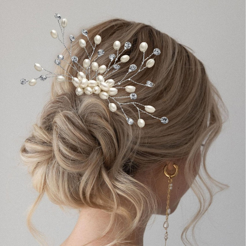 Elegant Floral Leaf Pearl And Rhinestone Hair Comb For Weddings