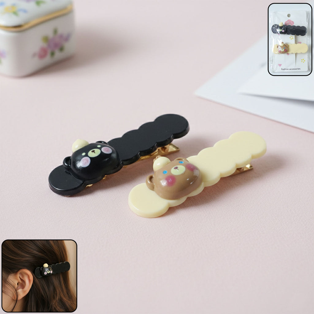 Cute Teddy Hair Clips Set (2 Pc)