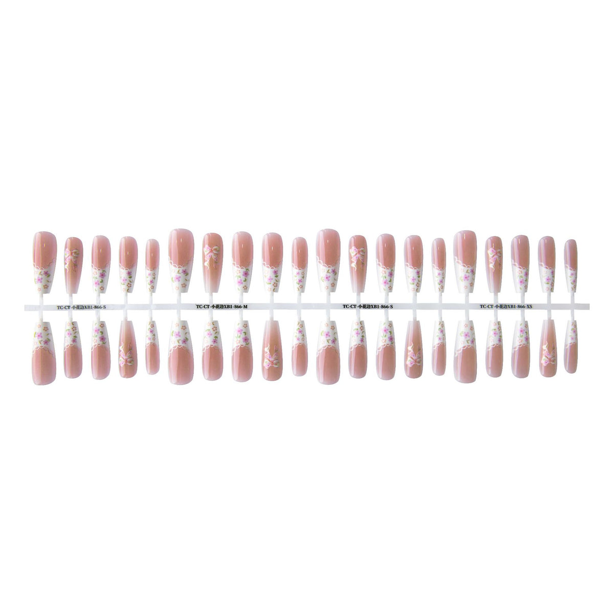 Press On Nails Small Floral Wear Prefabricated Nail Tip Long Ladder Velvet Seal Layer White