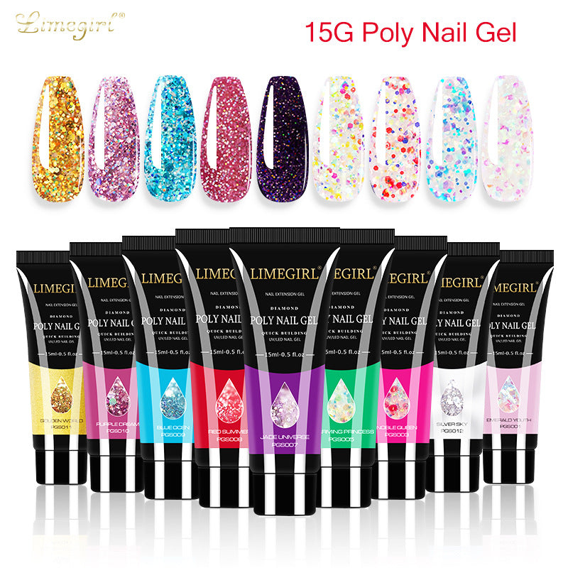 LimegGirl 12 Color Nail Art Glitter Powder Extension Gel Nail Art Sequin Extension Gel less