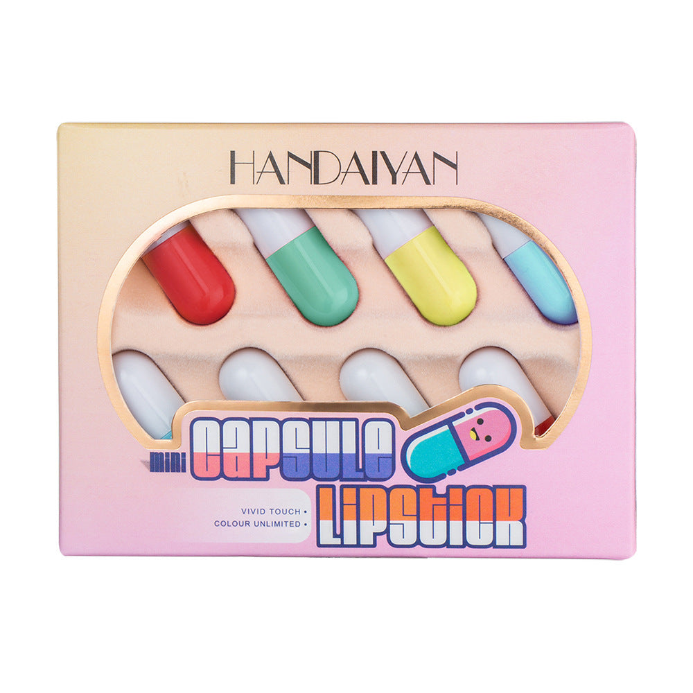 Handaiyan Pill Capsule Lipstick Lip Balm Sample 8 Color Suit