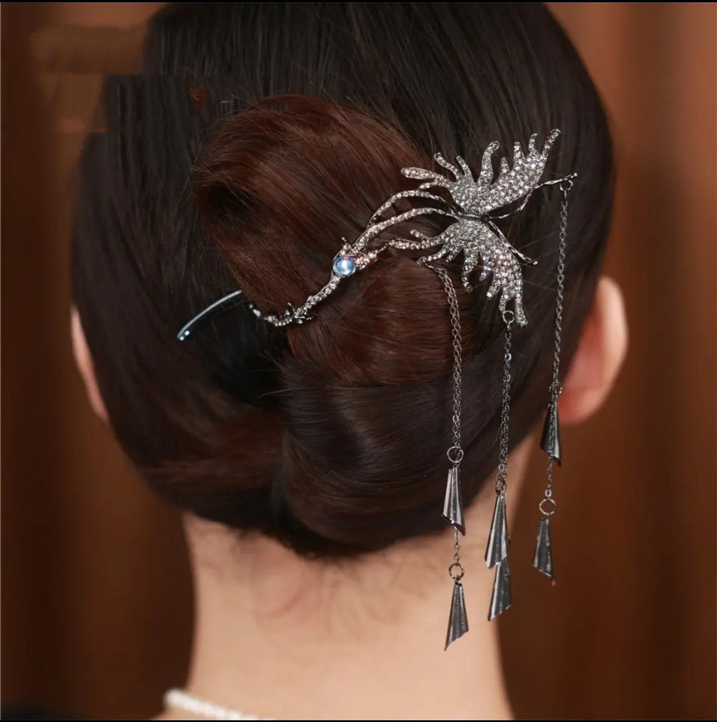 Copper Alloy Hair Ornament Zircon Butterfly Tassel Hairpin
