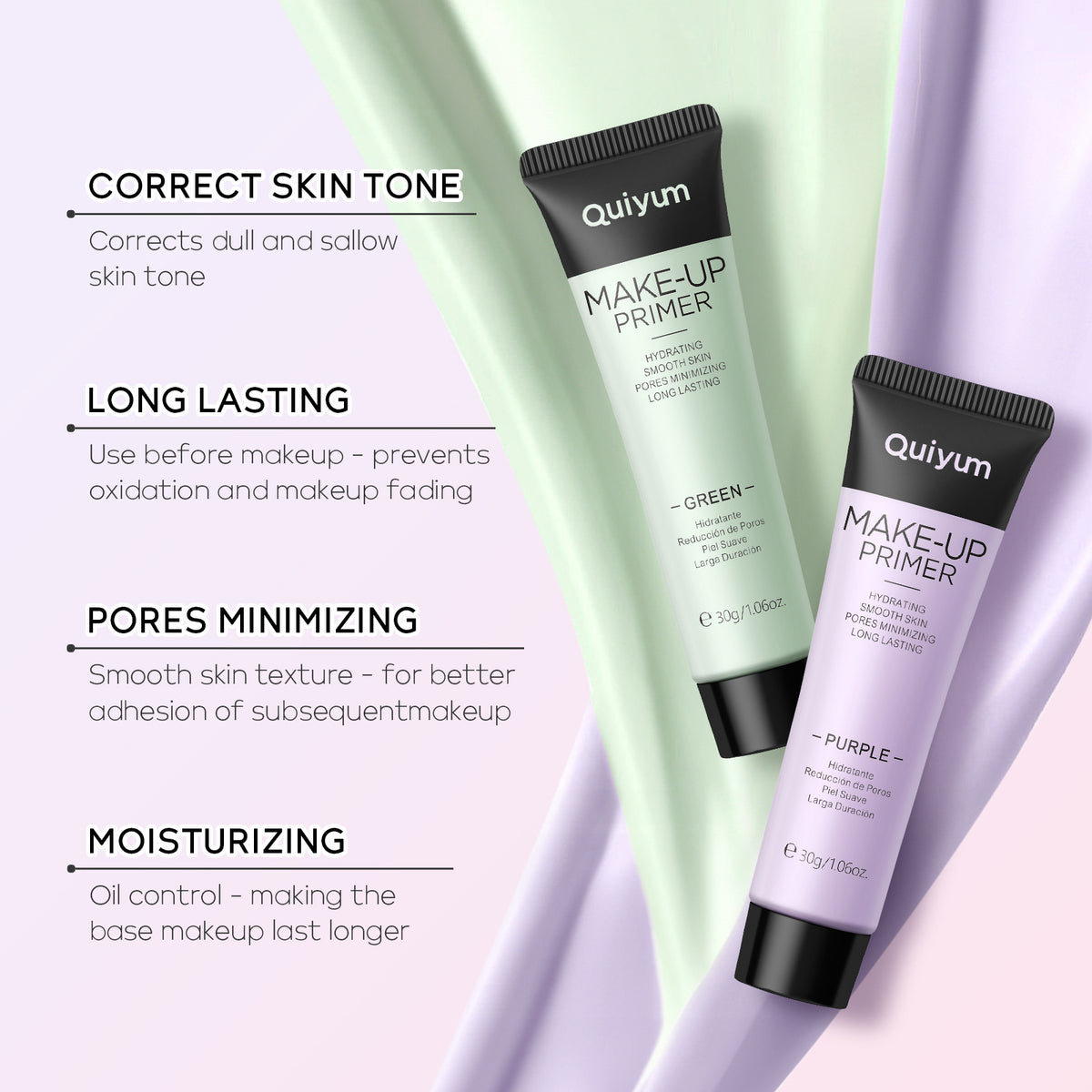 Quiyum 30g Moisturizing Light Moisturizing Base Make-up Primer 4 Colors Color Box