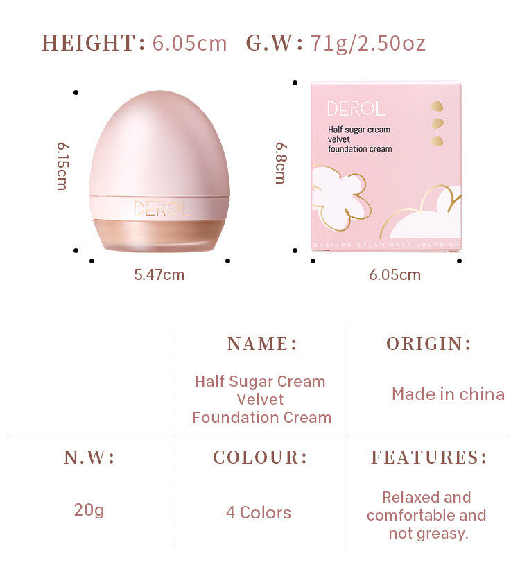 Derol 4colors Lightweight Foundation Concealer Cream With Makeup Sponge Brightening Moisturizing Liquid Foundation BBCream