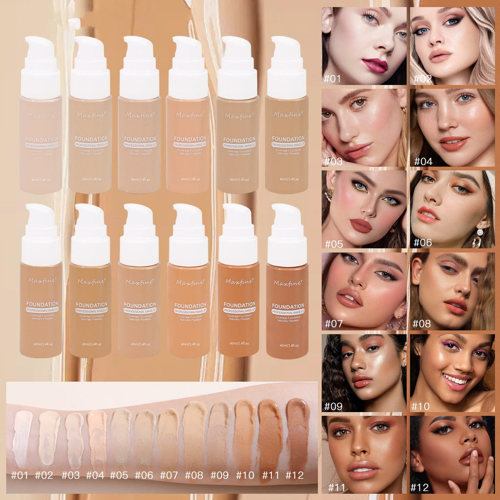 Maxfine 12 Colors Liquid Foundation Waterproof Concealer Long Lasting