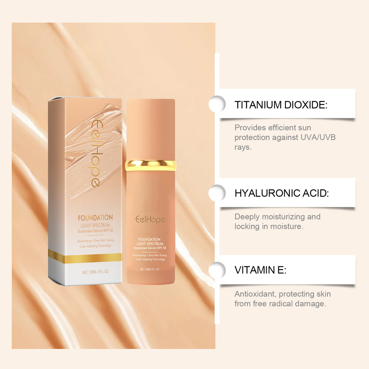 Eelhope Natural Lightweight Concealer And Moisturizer Liquid Foundation