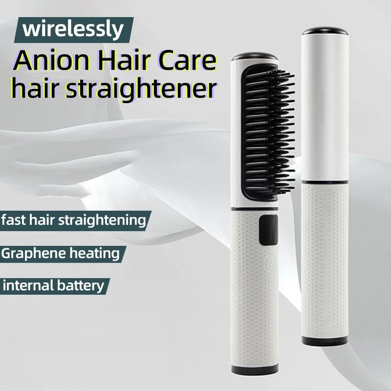 Anion LCD USB Charging Straight Comb Negative Ion Lazy Hair Straightener Curly Hair Dual-use Broken Hair Finishing