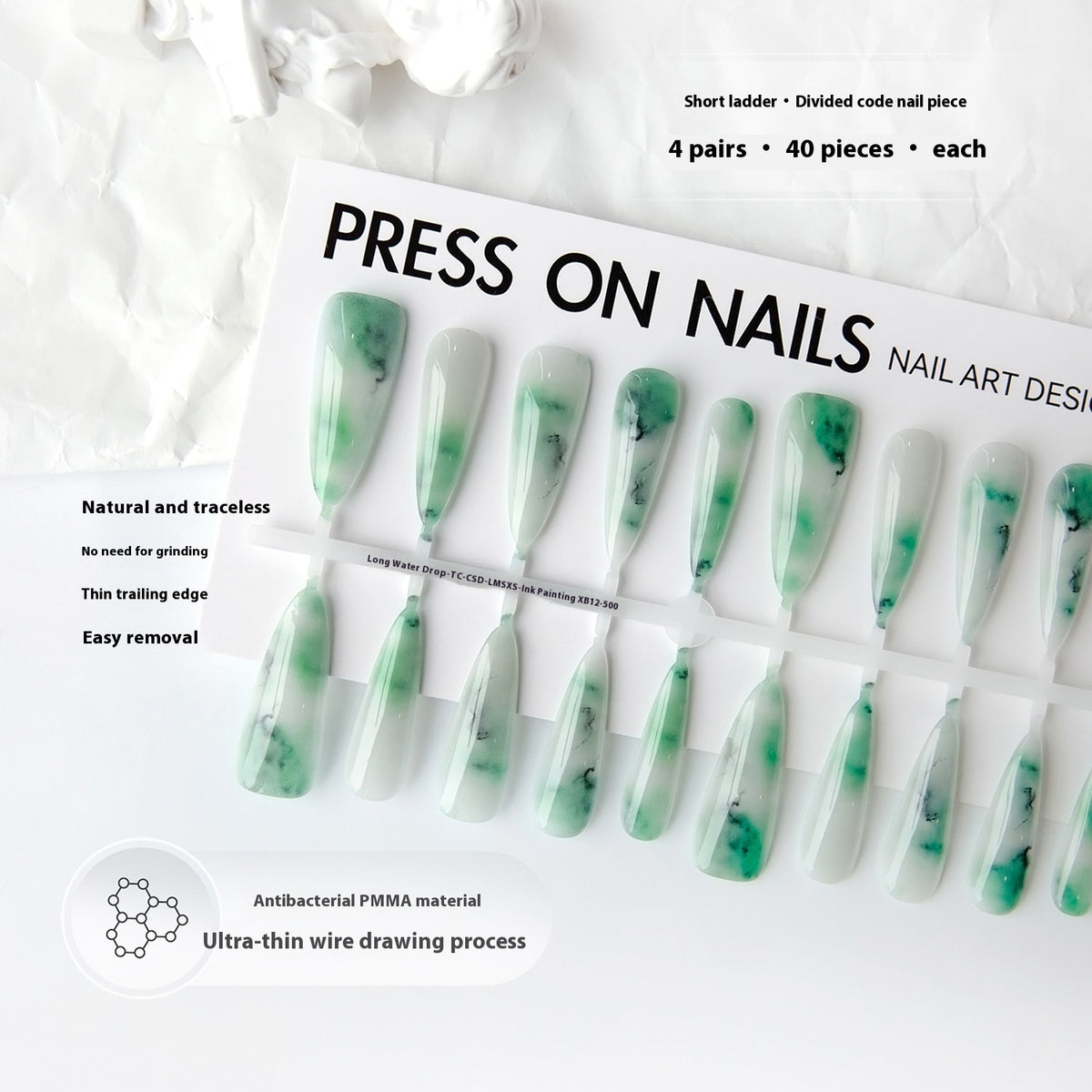 Press On Nails Blooming Antique Butterfly Ink Long Pointed Nail Beauty Bright Surface