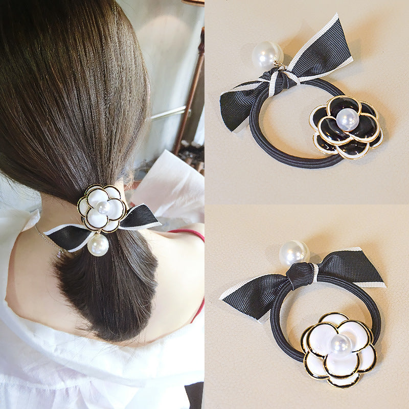 Mori Girl Metal Small Fragrant Wind Camellia Pearl Hair Rope