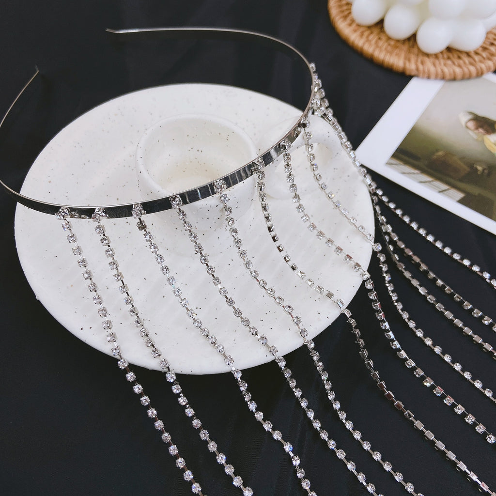 Fashion Tassel Headband Hair Hoop Rhinestone Jewelry for Women