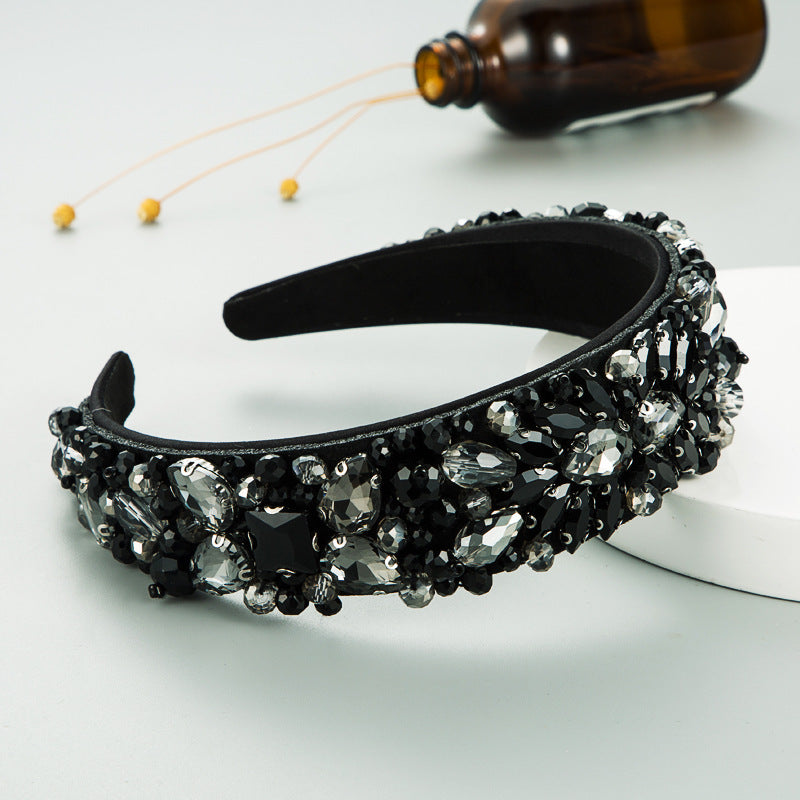 Hand-Stitched Fabric Headband Inlaid With Glass Diamonds Shiny Ball Headband