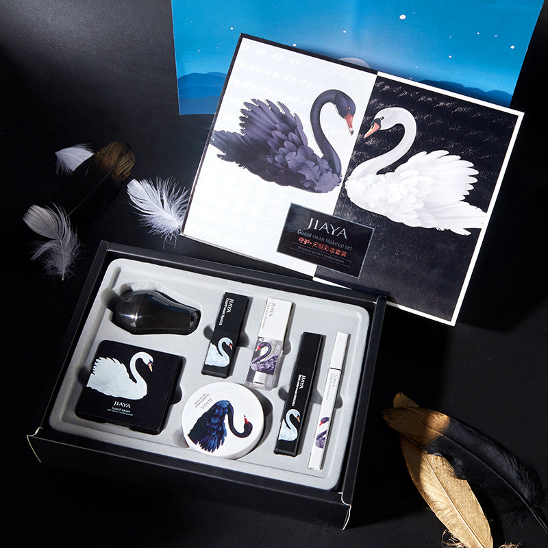 Jiaya Black And White Swan Makeup Set Cushion bb Cream Makeup Powder Lipstick Seven-piece Gift Box For Beginners
