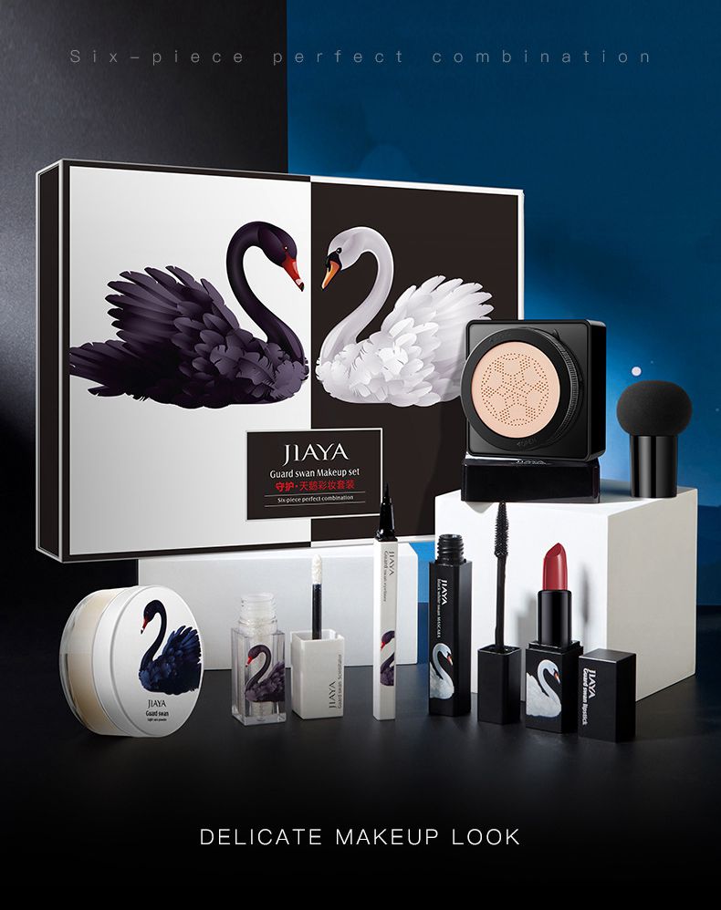 Jiaya Black And White Swan Makeup Set Cushion bb Cream Makeup Powder Lipstick Seven-piece Gift Box For Beginners