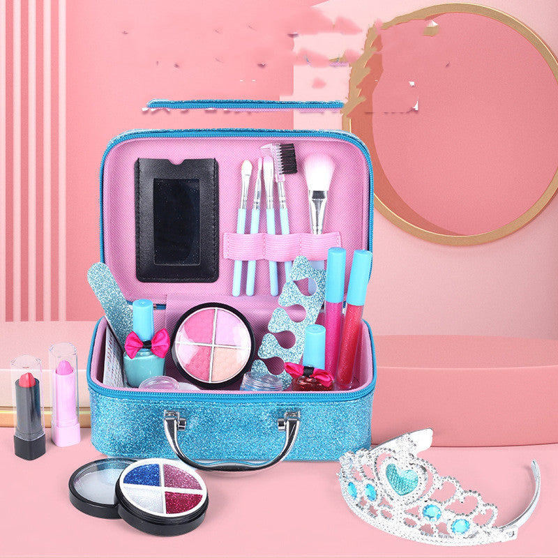 Cross-Border Children'S Cosmetics Toy Princess Girl Play House Makeup Eye Shadow Nail Polish Crown Makeup Box Set