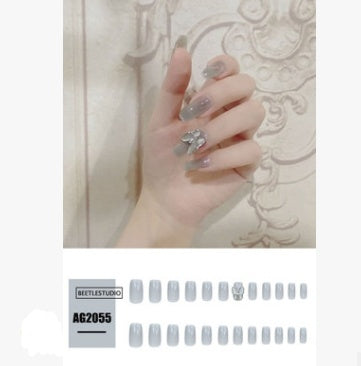 Nail Art Fake Gray-Black Butterfly Transparent Nail Nail Piece Finished Wearable Patch Long Detachable Wearable Head