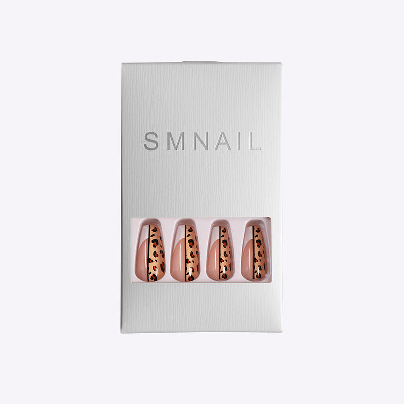 Snail Boxed Nail Art New Finished Nail Piece French Leopard Print Ballet Fake Nail Patch Nail Removable Wearable