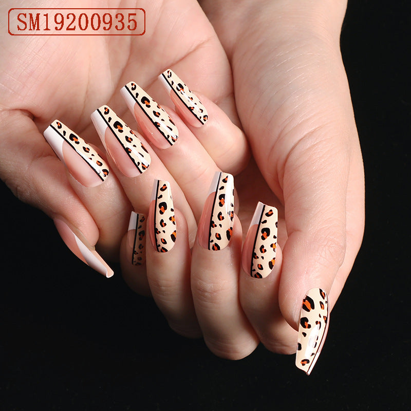 Snail Boxed Nail Art New Finished Nail Piece French Leopard Print Ballet Fake Nail Patch Nail Removable Wearable