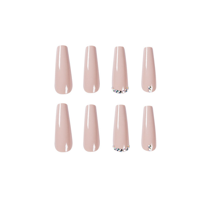 Evaporated Milk Tea Color Full Diamond Long Ballet Wear Nail Finished Nail Patch
