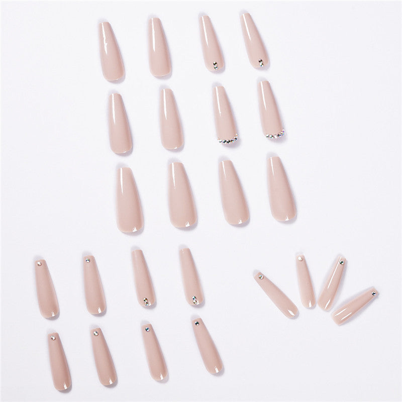 Evaporated Milk Tea Color Full Diamond Long Ballet Wear Nail Finished Nail Patch