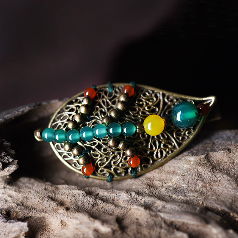 Woven Featured Silk Skin Markf Buckle Leaf Female Hairpin