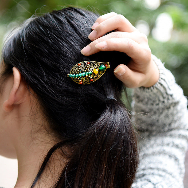 Woven Featured Silk Skin Markf Buckle Leaf Female Hairpin