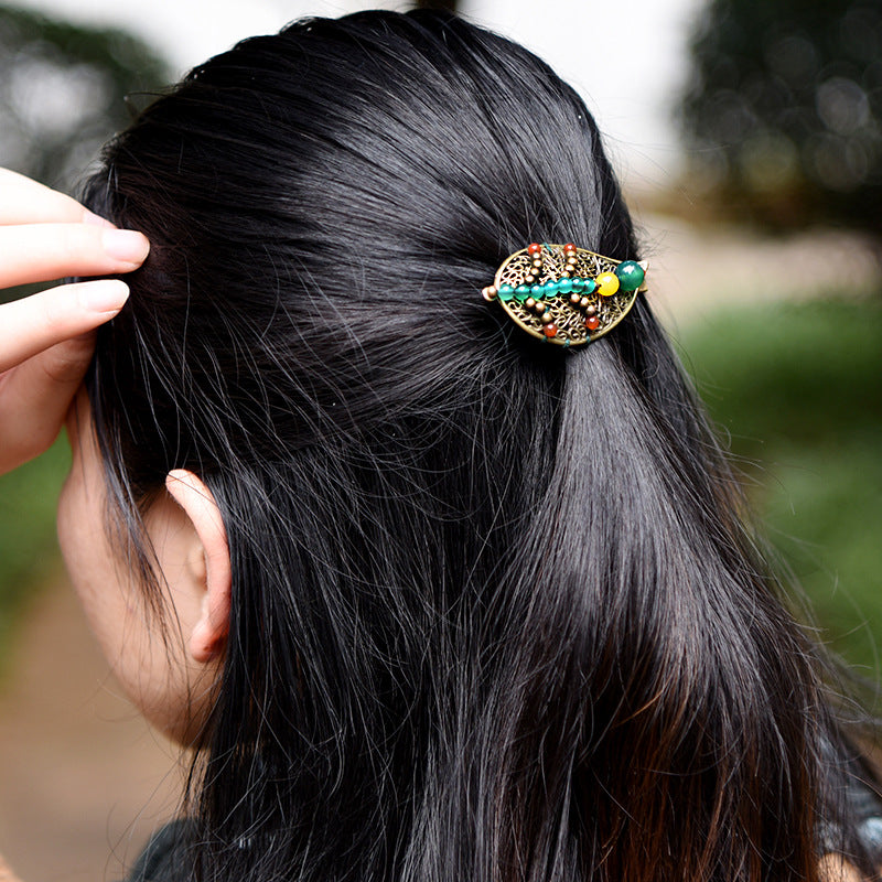 Woven Featured Silk Skin Markf Buckle Leaf Female Hairpin