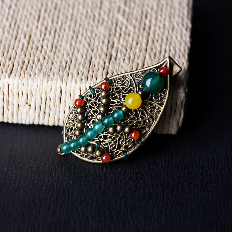 Woven Featured Silk Skin Markf Buckle Leaf Female Hairpin