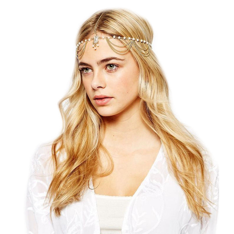 European And American Fashion Trend Pearl Tassel Headband Hair Accessories Women