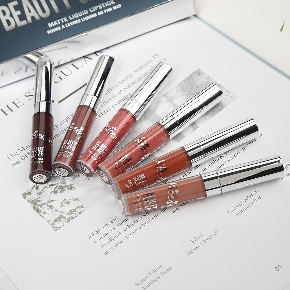 Kissing Beauty Glazed Christmas Set Lipstick Lip Glaze Matte Non-stick Cup