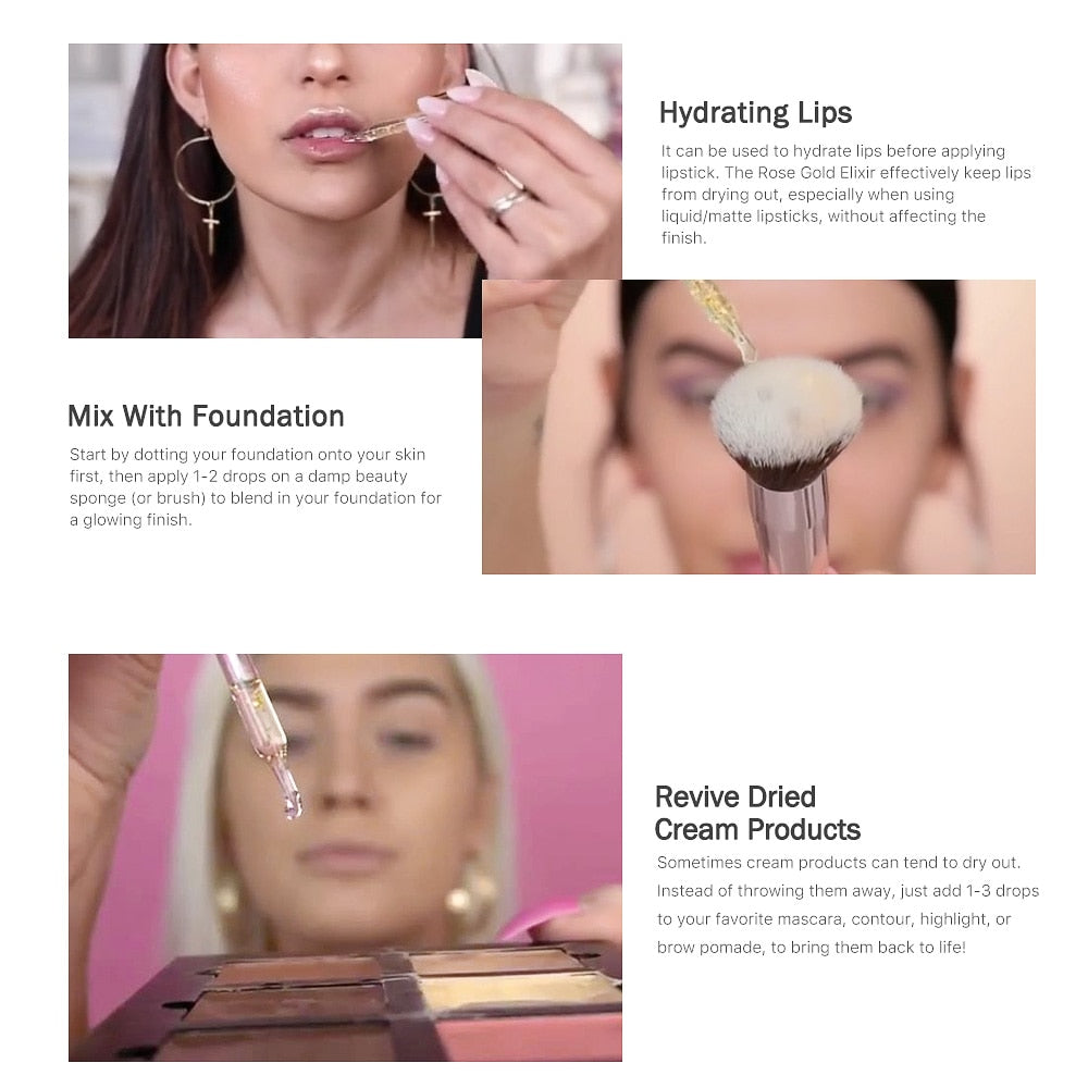 O.TWO.O 24k Rose Gold Elixir Skin Make Up Oil For Face Essential Oil Before Primer Foundation Moisturizing Face Oil Anti-aging