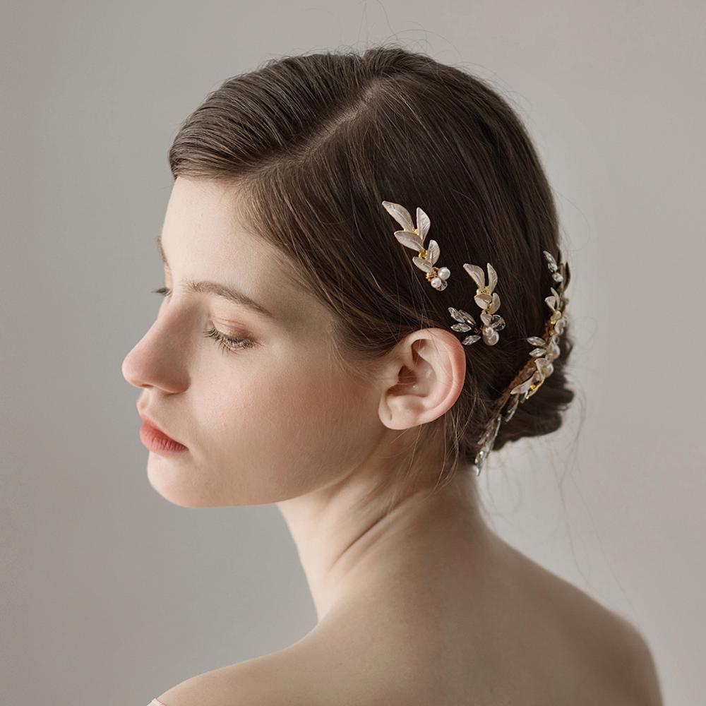 White t Leaf Bridal Hair Comb And Fork Set
