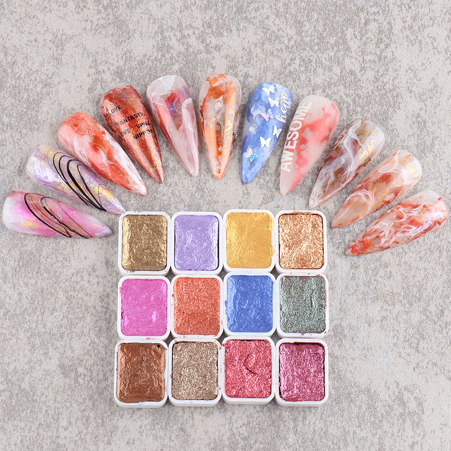 Shimmering Powder Solid Metal Pearlescent Watercolor Smudges Japanese t Nail Smudges ted