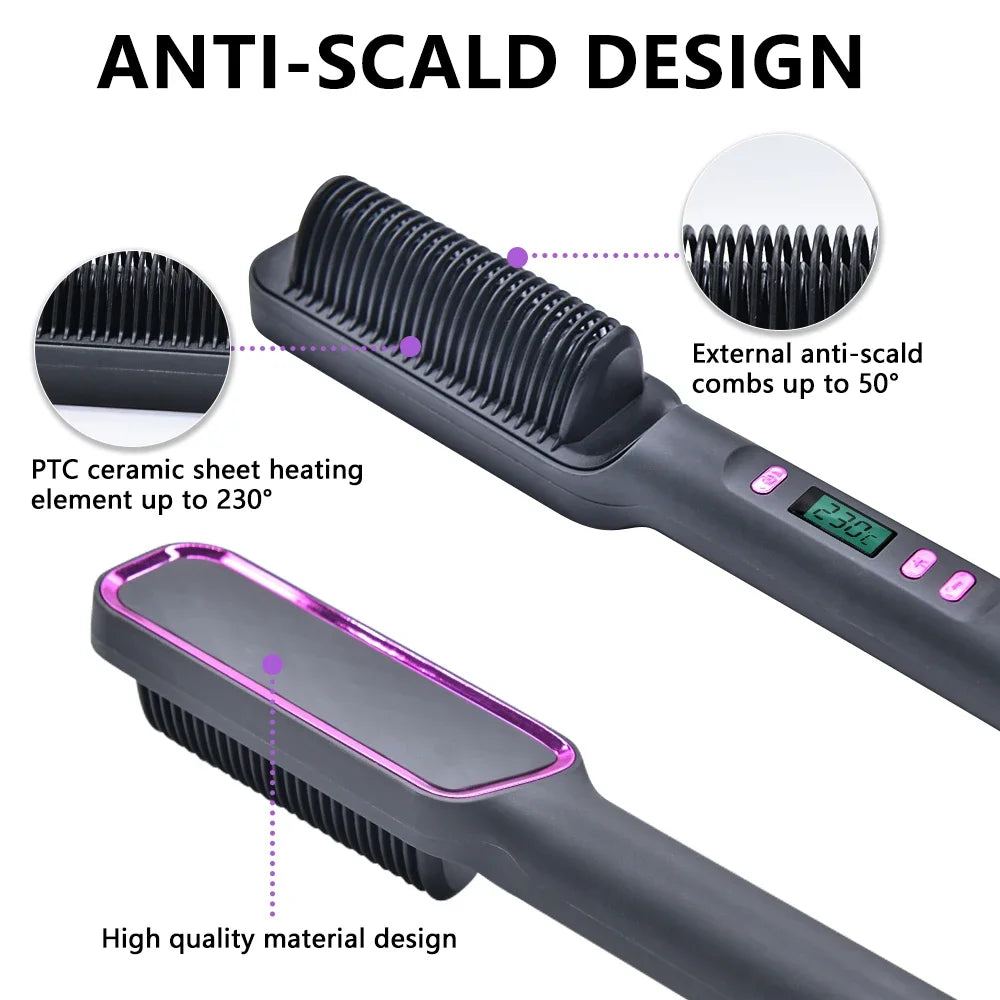 Electric Hot Comb Multifunctional Straight Hair Straightener Comb Negative Ion Anti-Scalding Styling Tool Straightening Brush, Default European Regulations When Placing An Order