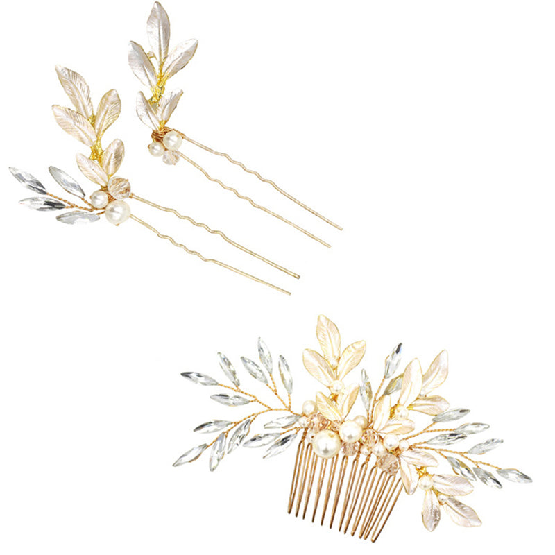 White t Leaf Bridal Hair Comb And Fork Set