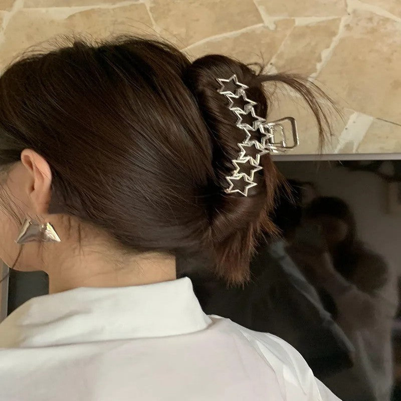 Simple Metal Star Silver Large Hair Clip