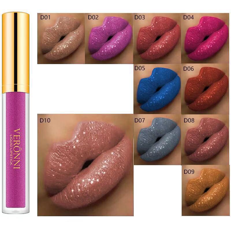 Veronni Diamond Pearl Magic Color Shiny Matte Metal Lip Gloss Lipstick