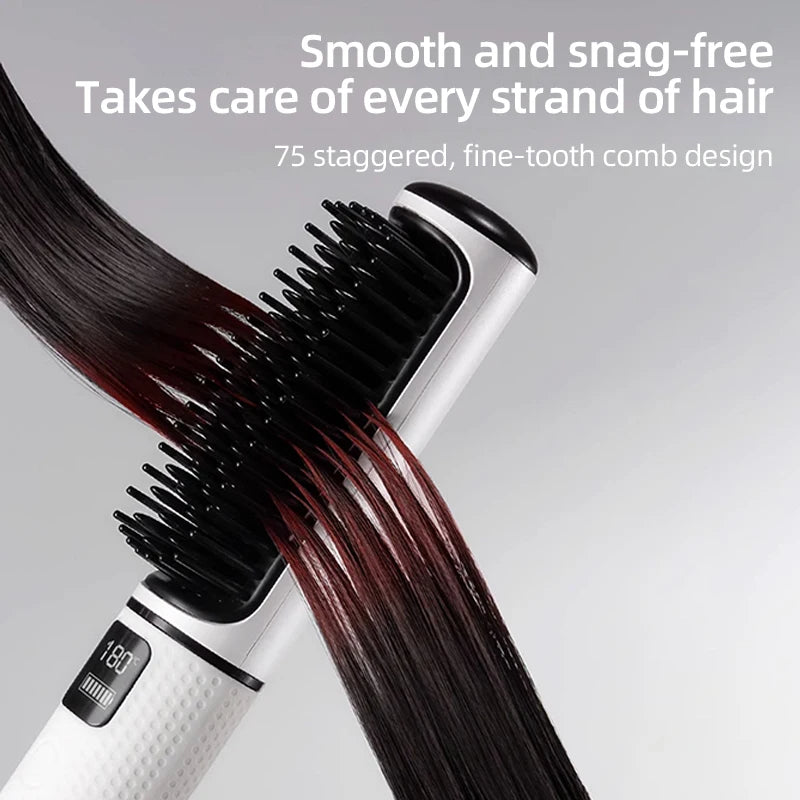 Anion LCD USB Charging Straight Comb Negative Ion Lazy Hair Straightener Curly Hair Dual-use Broken Hair Finishing