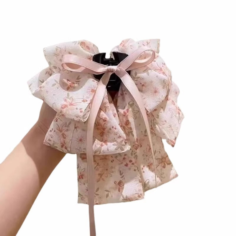 South Korea Sweet Bow Headdress Snow Yarn Back Head Barrettes