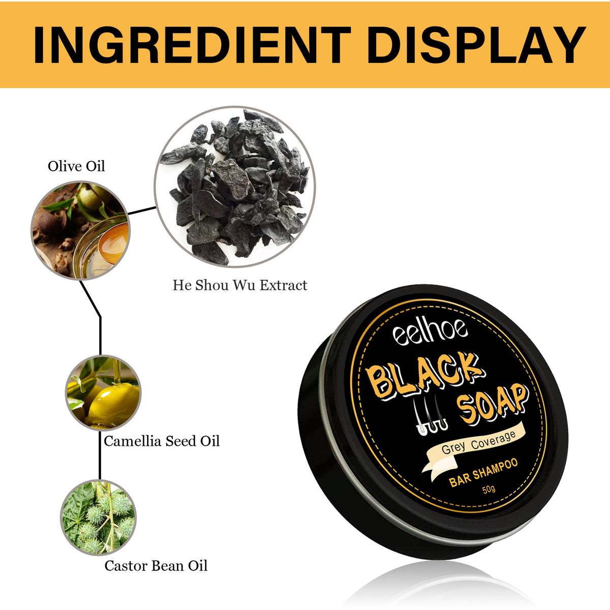 Eelhoe Black Hair Soap Gentle Moisturizing Clean Shampoo Soap
