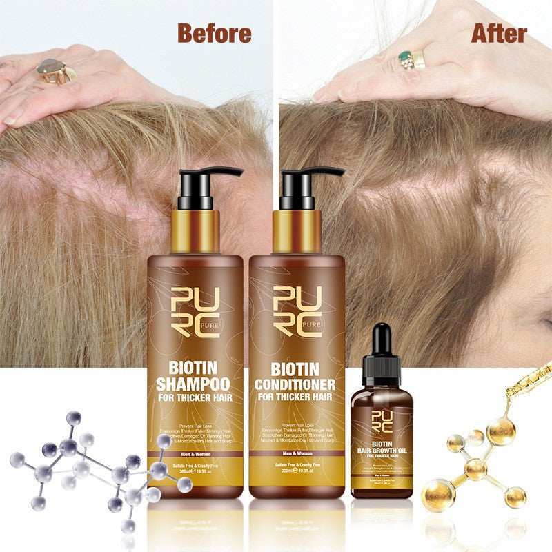 PURE Hair Care Ginger Biotin Three-piece Shampoo Conditioner Nourishing Dry And Frizz Essential Oil