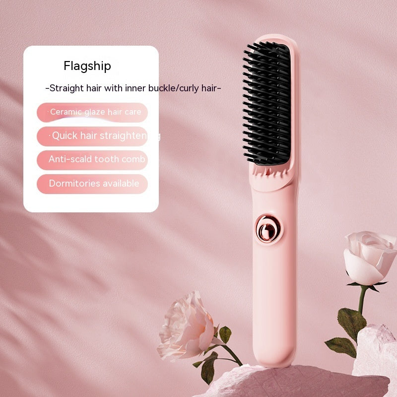 FlagShip Wireless Straight Comb Anion Does Not Hurt Hair Portable Hair Curler And Straightener Dual-use