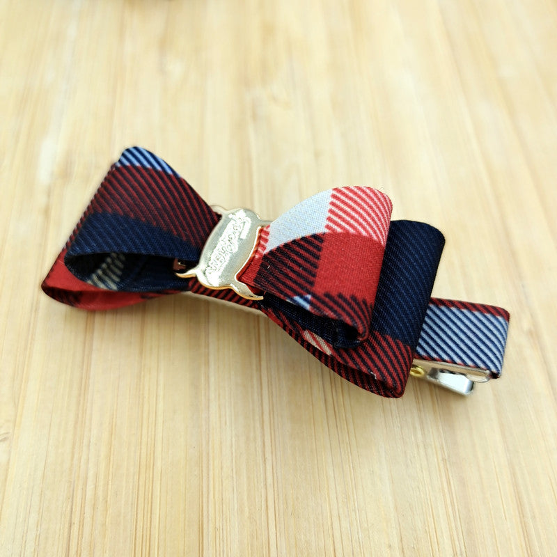 Fabric Plaid Shark Clip Hairpin Bowknot Female