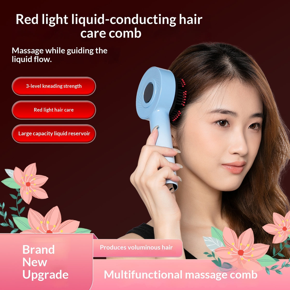 Hair Growth Comb Scalp Drug Delivery Massager With Red And Blue Light For Hair Care Prevention And Hair Care
