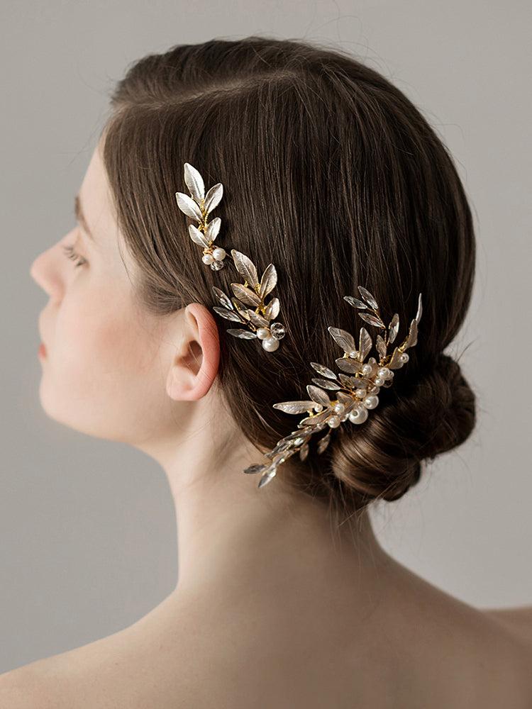 White t Leaf Bridal Hair Comb And Fork Set