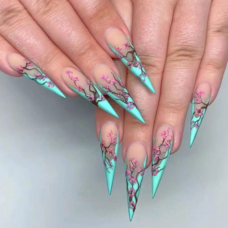 Chinese Style Plum Blossom Long Pointed Nail